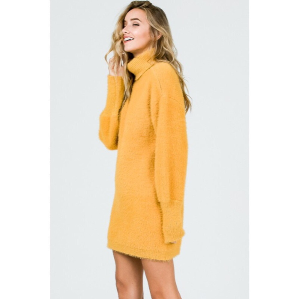 Faux Fur Sweater Dress in Mustard New S M - Picture 2 of 8